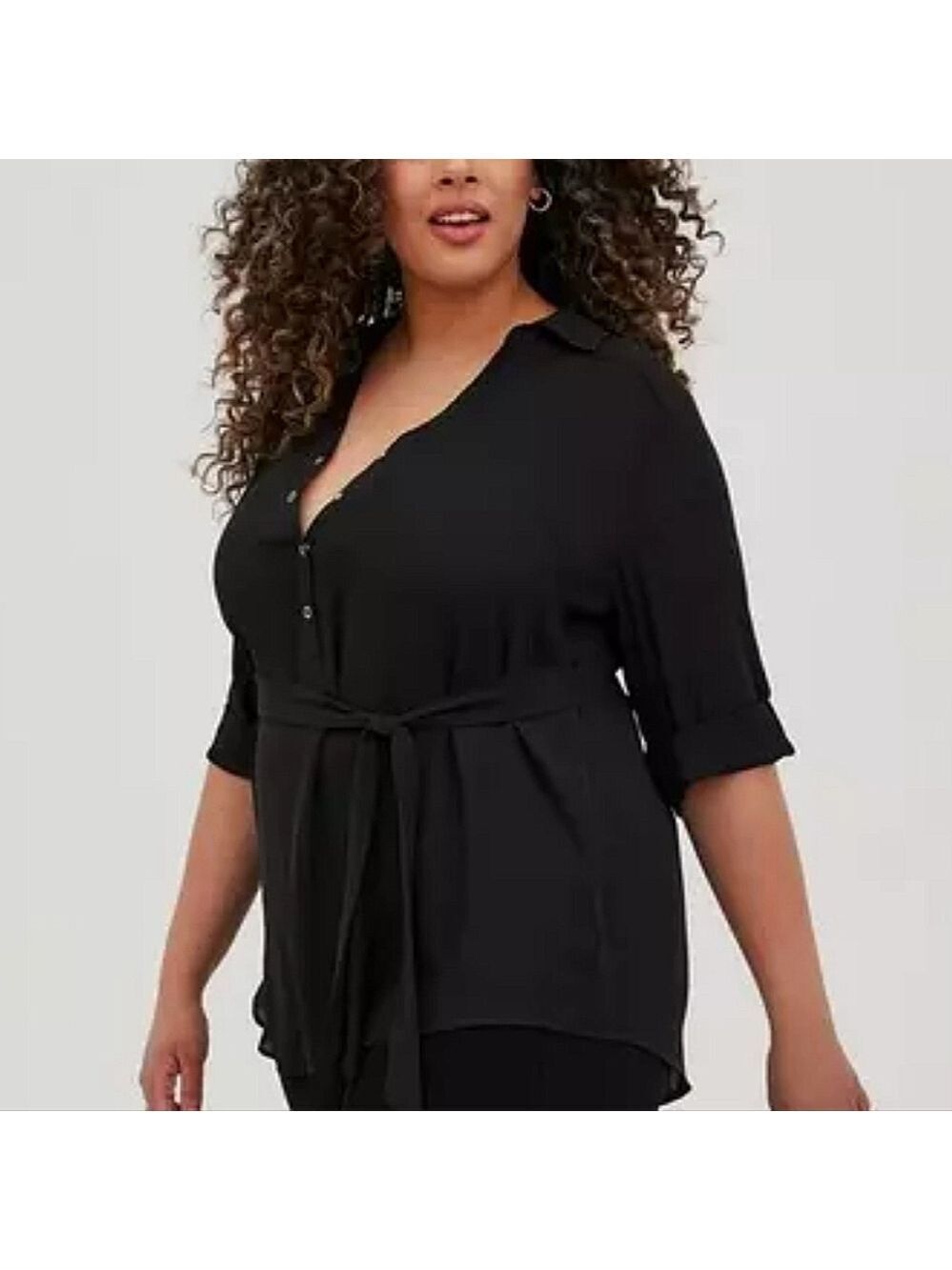 0X • Torrid • Georgette Button-Up With Tie Tunic Blouse